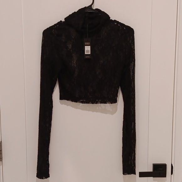 NWT, AFRM Zadie Texture Lace Crop Top in Noir - Picture 2 of 9